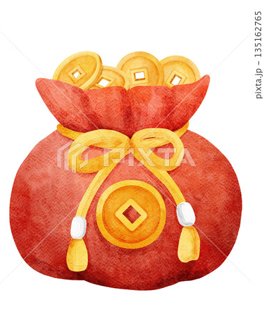 Watercolor Chinese Money Bag Illustration Watercolor Chinese Money Bag Illustration 135162765