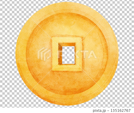 Watercolor Illustration of Chinese Coin 135162767