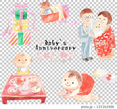 各種嬰兒紀念日插圖 - 向量圖 135162986