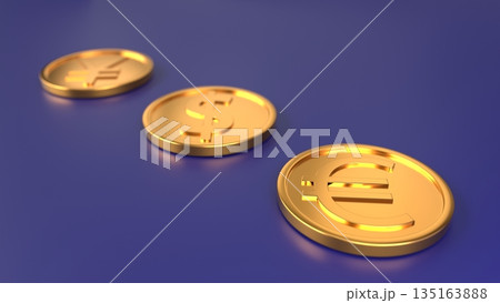 ユーロ金貨と青い背景　グローバル金融・投資のコンセプト 135163888