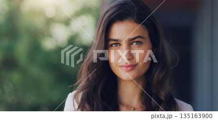 Serious, portrait and business woman in city for mockup, professional and focus. Space, modern and natural with face of female employee in New York outdoors for urban, confident and pride Serious, portrait and business woman in city for mockup, professional and focus. Space, modern and natural with face of female employee in New York outdoors for urban, confident and pride 135163900