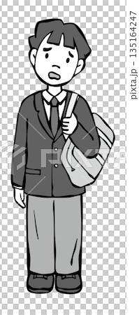 【黑白】男孩制服外套，憂慮的臉 135164247