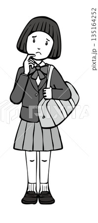 【モノクロ】女の子制服ブレザー 考える 悩む 【モノクロ】女の子制服ブレザー 考える 悩む 135164252