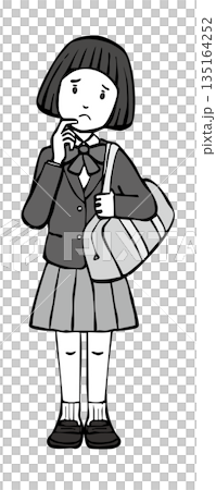 【モノクロ】女の子制服ブレザー 考える 悩む 【モノクロ】女の子制服ブレザー 考える 悩む 135164252