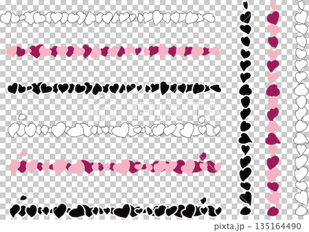Hand-drawn heart line set, vertical and horizontal 135164490