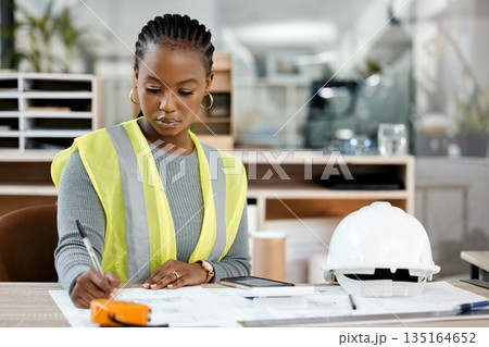 Architecture, writing and blueprint with black woman in office for engineering, illustration and project management. Buildings, designer and construction with contractor and graphic floor plans Architecture, writing and blueprint with black woman in office for engineering, illustration and project management. Buildings, designer and construction with contractor and graphic floor plans 135164652