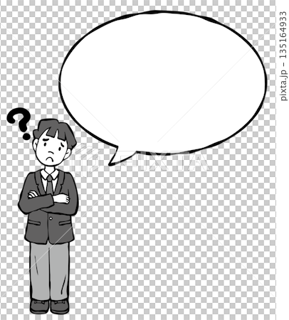 【モノクロ】男の子制服 ブレザー 吹出し 疑問 【モノクロ】男の子制服 ブレザー 吹出し 疑問 135164933