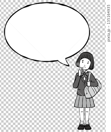 [Monochrome] Girl's uniform, blazer, speech bubble, question 135164935