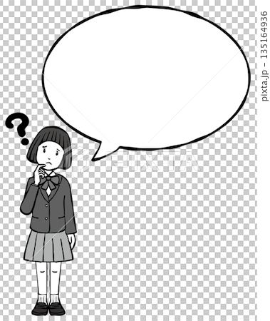 [Monochrome] Girl's uniform, blazer, speech bubble, question 135164936