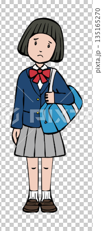 女の子制服ブレザー 指定カバン 困り顔 女の子制服ブレザー 指定カバン 困り顔 135165270