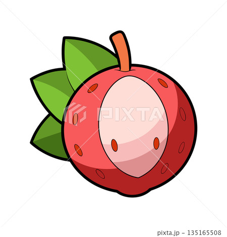Illustration of a cartoon Applin with green leaves isolated on white Illustration of a cartoon Applin with green leaves isolated on white 135165508