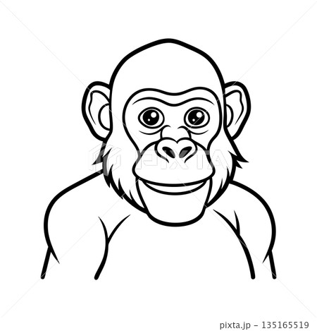 Cute Cartoon Gorilla Illustration in Black and White Outline Style 135165519
