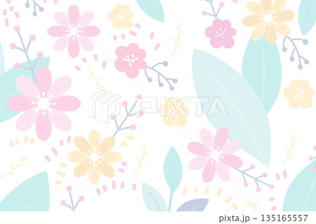 Delicate Floral Pattern in Pastel Colors for Springtime Designs 135165557