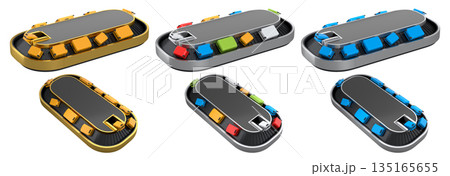 Set of Airport luggage conveyor belt or baggage claim area with suitcases on white. 135165655