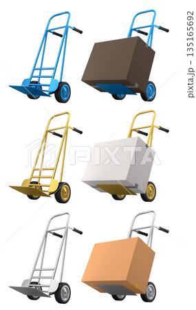 Set of Airport luggage cart or baggage trolley side with cardboard boxes or cartons 135165692