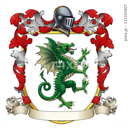 Dragon Coat of Arms Family Crest Heraldic Shield 135165807