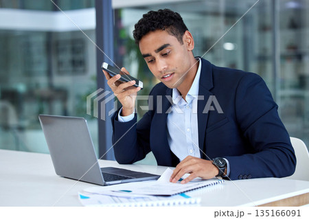 Businessman, phone call and speaker with laptop and document for accounting or financial advisor at office. Man accountant or business lawyer talking on smartphone with finance paperwork at workplace Businessman, phone call and speaker with laptop and document for accounting or financial advisor at office. Man accountant or business lawyer talking on smartphone with finance paperwork at workplace 135166091