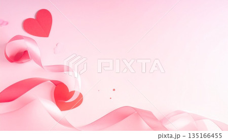 リボンとハートが舞うバレンタインデー背景素材｜ロマンチックで上品 135166455
