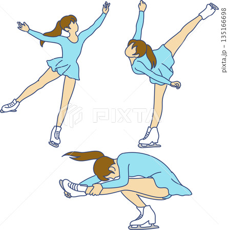 フィギュアスケート女子のイラストセット フィギュアスケート女子のイラストセット 135166698