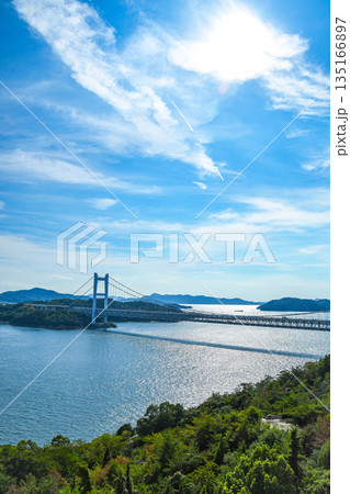 鷲羽山展望台から見る逆光の下津井瀬戸大橋 135166897