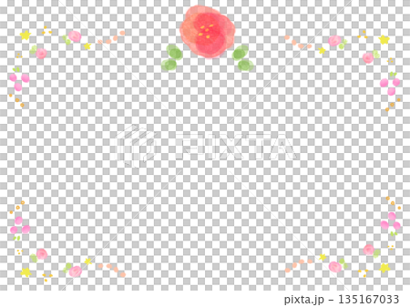 花と星の水彩風フレーム背景 横 135167033