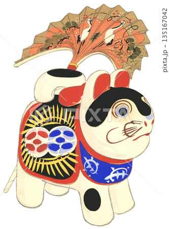 日本の郷土玩具　扇と犬張子 135167042