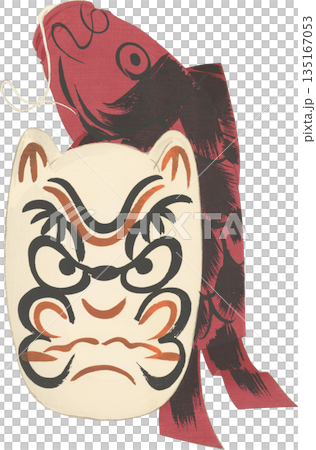 Japanese folk toy: Oni mask and paper carp Japanese folk toy: Oni mask and paper carp 135167053
