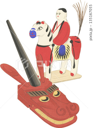 日本の郷土玩具　張子人形　麒麟頭 135167055