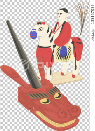 日本民俗玩具，紙漿娃娃，麒麟頭 135167055