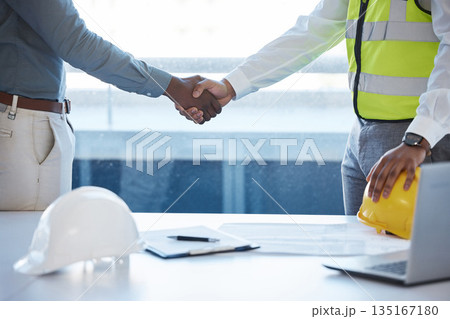 Planning handshake, meeting and builders with a deal for a maintenance contract or agreement. Thank you, support and an architect and builder shaking hands for contractor support and partnership Planning handshake, meeting and builders with a deal for a maintenance contract or agreement. Thank you, support and an architect and builder shaking hands for contractor support and partnership 135167180