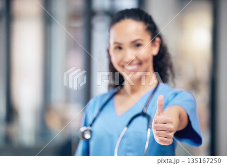 Woman, doctor and hand in thumbs up for healthcare, winning or success for good job at hospital. Hand of female person or medical professional with thumb emoji, yes sign or like for goals at clinic Woman, doctor and hand in thumbs up for healthcare, winning or success for good job at hospital. Hand of female person or medical professional with thumb emoji, yes sign or like for goals at clinic 135167250