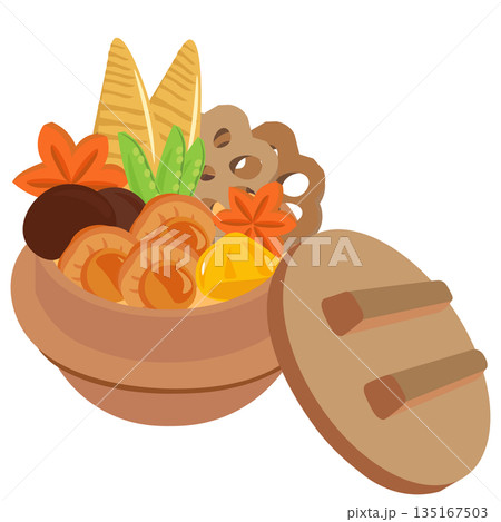 具だくさんの和風釜めしのイラスト(蓋つき) 135167503