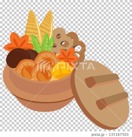 日式米飯鍋（附蓋）內盛滿食材的示意圖 135167503