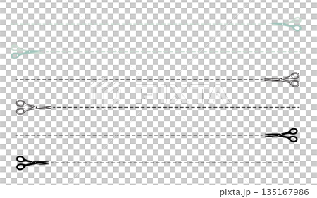 ハサミアイコン付き装飾ラインセット　切り取り用区切り線イラスト 135167986