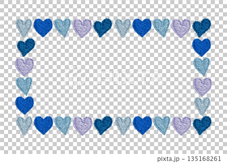 [Blue heart horizontal frame] Hand embroidery illustration material 135168261