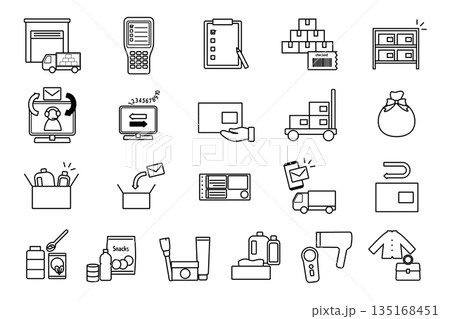 シンプルでミニマルなEC物流・代行サービス関連の白黒アイコンセット 135168451