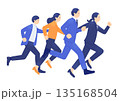 前へ進むビジネスパーソン。スピード感と団結を表す人物イラスト素材。 135168504