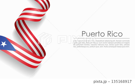 Puerto Rican flag wavy ribbon, ideal for patriotic or cultural design themes. Vector illustration. 135168917