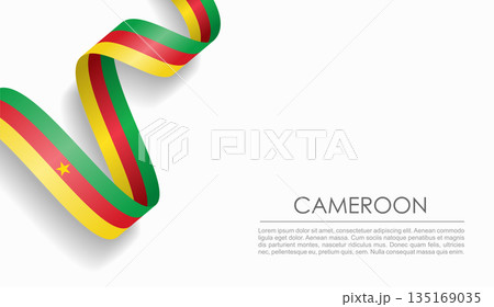 Cameroon flag wavy ribbon, ideal for patriotic or cultural design themes. Vector illustration. 135169035
