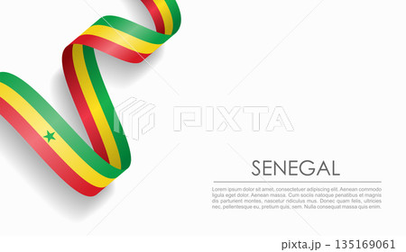 Senegalese flag wavy ribbon, ideal for patriotic or cultural design themes. Vector illustration. 135169061