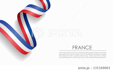 French flag wavy ribbon, ideal for patriotic or cultural design themes. Vector illustration. 135169063