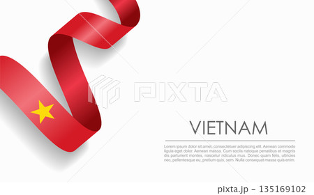 Vietnamese flag wavy ribbon, ideal for patriotic or cultural design themes. Vector illustration. Vietnamese flag wavy ribbon, ideal for patriotic or cultural design themes. Vector illustration. 135169102