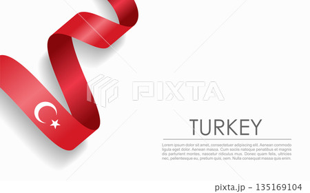 Turkish flag wavy ribbon, ideal for patriotic or cultural design themes. Vector illustration. 135169104