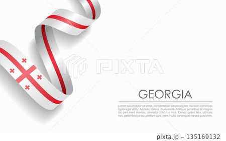 Georgian flag wavy ribbon, ideal for patriotic or cultural design themes. Vector illustration. 135169132