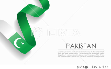 Pakistani flag wavy ribbon, ideal for patriotic or cultural design themes. Vector illustration. 135169137