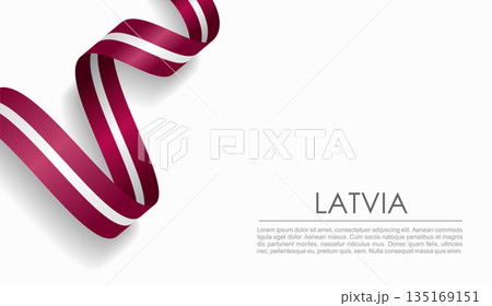 Latvian flag wavy ribbon, ideal for patriotic or cultural design themes. Vector illustration. 135169151