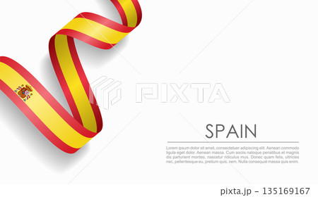 Spanish flag wavy ribbon, ideal for patriotic or cultural design themes. Vector illustration. 135169167