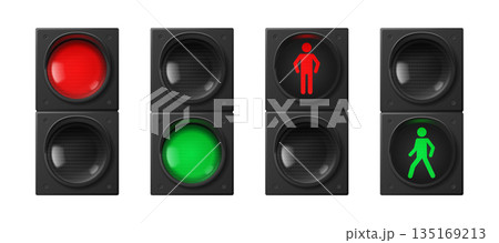 3D traffic lights set isolated on white 3D traffic lights set isolated on white 135169213