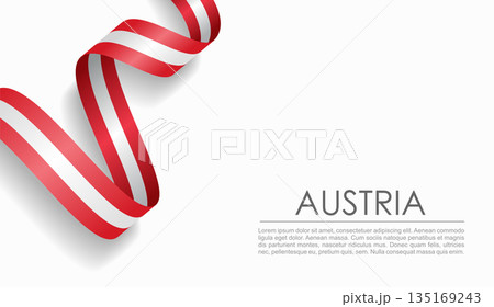 Austrian flag wavy ribbon, ideal for patriotic or cultural design themes. Vector illustration. 135169243