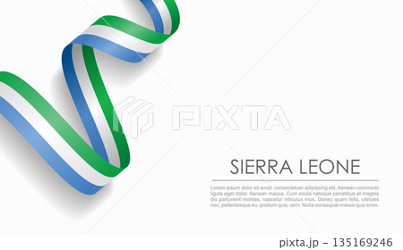 Sierra Leone flag wavy ribbon, ideal for patriotic or cultural design themes. Vector illustration. 135169246